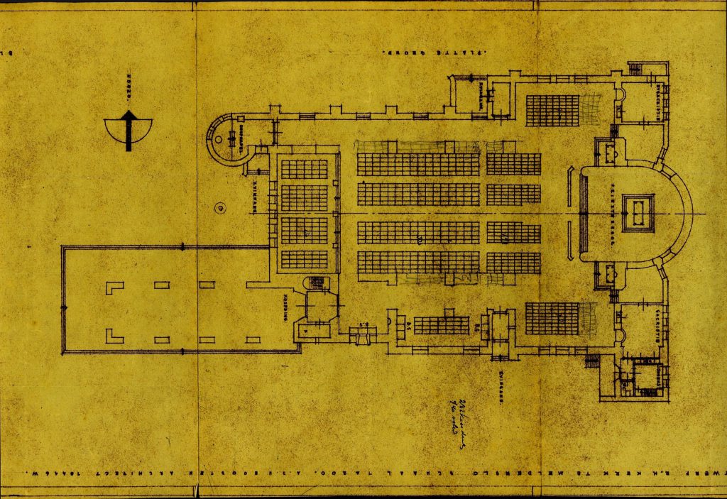 Bouwtekening van de kerk uit 1946, plattegrond.