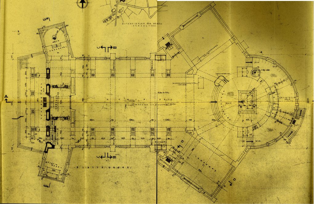 Foto 5: Bouwtekening van de kerk uit 1948, plattegrond.