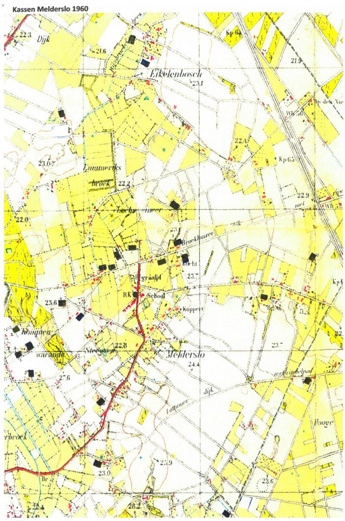 Kaart kassen Melderslo in 1960